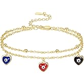 Palpitate Evil Eye Anklet for Women Protection Ankle Bracelets Layered Bead Chain Evil Eye Jewelry Christmas Gifts for Women Adjustable