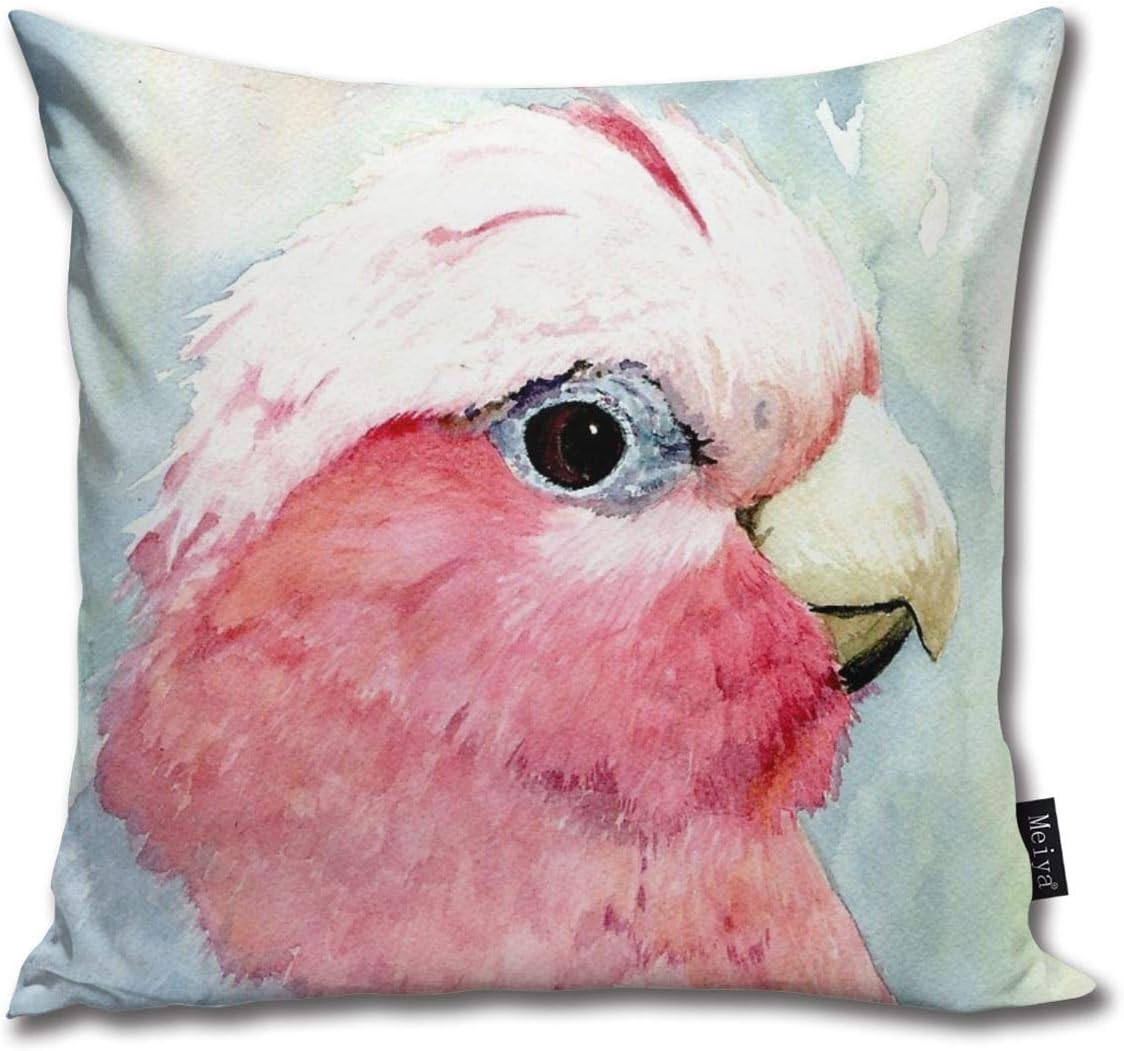 TopYYing Throw Pillow Cover Case for Bedroom Couch Sofa Home Decor Vintage Australian Galah Cockatoo Watercolour Pattern Square 18x18 Inches