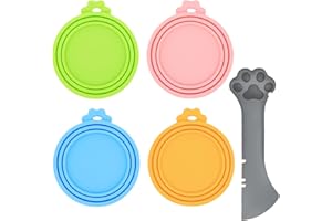 IVIA PET Food Can Spoon & Lids, One Multi-Functional Opener Spatula, 4 PCS BPA Free Silicone Universal Can Covers, Cute Paw Shape Spoon for Cat Dog Wet Food (Grey)