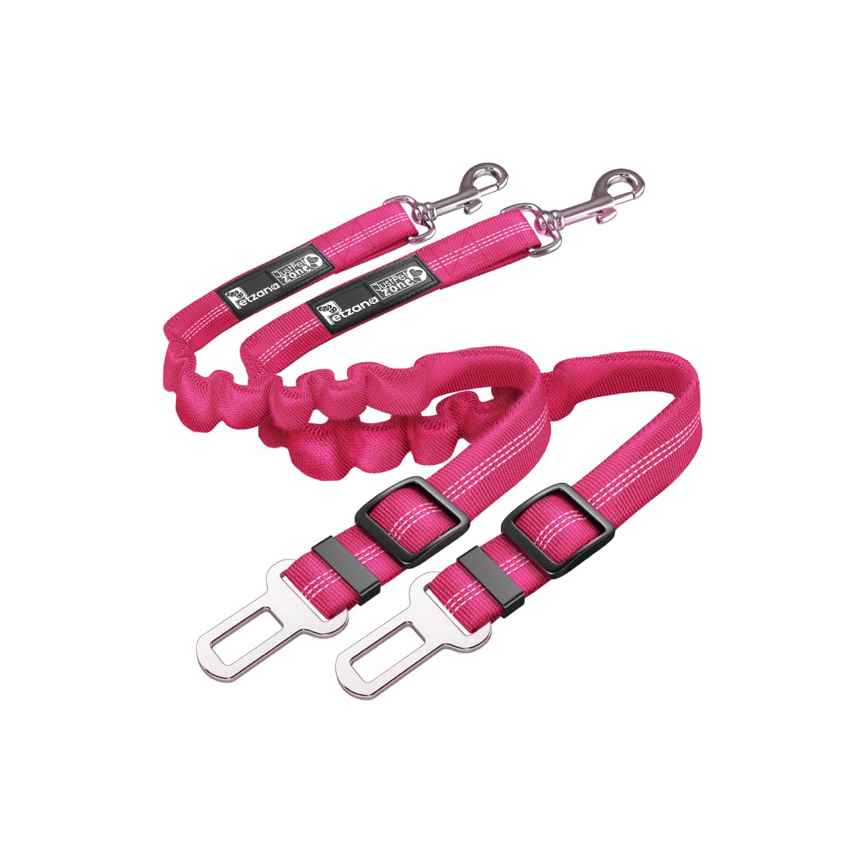 2 Pack Premium Car Seat Belt for Dogs Cats Pets, Adjustable Safety Heavy Duty Elastic Lead Harness for Cars with Elastic Nylon Bungee Buffer (Pink)
