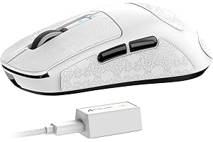 LEXONELEC ATTACK SHARK R6 Wireless Gaming Mouse, Tri-Mode Connection, 39 Grams Superlight, PAW3950 42K DPI Sensor, 8K Polling Rate, MCU Nodic 52840, 7 Programmable Buttons, for PC/Mac/Linux/PS - White & Sticker