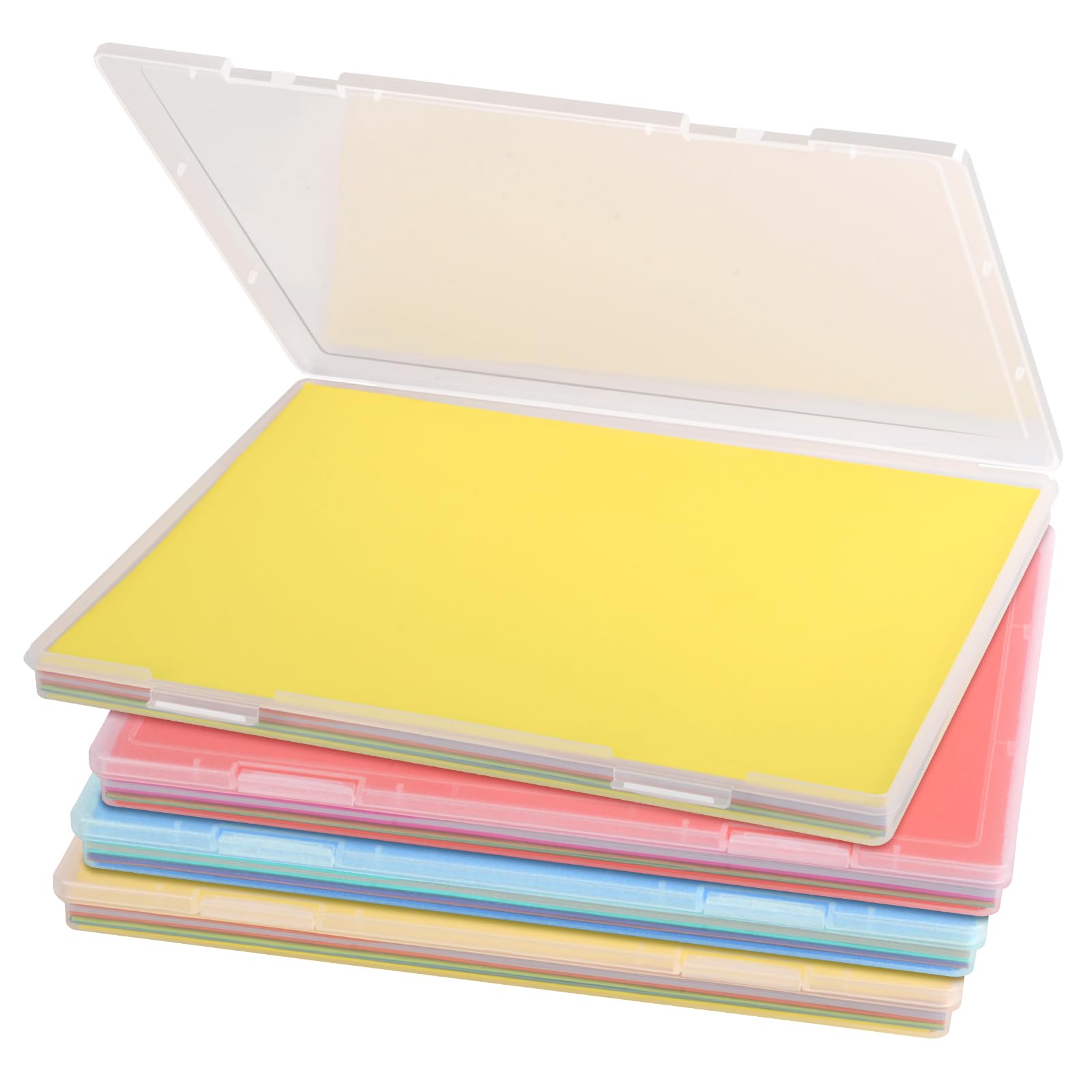 Polegas 4 Pack Portable A4 Clear File Box, Plastic File Storage Box, Waterproof A4 Container for Documents, Paper,Letters, Scrapbook, Magazines,Photos