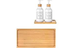 GTTYOWYIN Bamboo soap Dispenser Tray, Bathroom Countertop Tray Kitchen Tray Bamboo Tray Sink Tray Dresser Jewelry Ring Dish, Comestic Holder Bathtub Organizer, Ideal for Jewelry, Cosmetics - Square