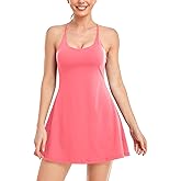 Women's Tennis Dress With Built-in Bra & Shorts Pockets - Workout Exercise Dress for Golf and Athletic Activities