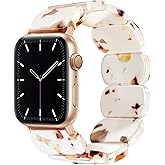 Newlibery Resin Stretchy Watch Bands Women Compatible with Apple Watch 38mm 40mm 41mm 42mm (S11/10) Tortoise Light Bracelet Beaded Elastic Strap for iWatch Series11/10/9/8/7/6/5/4/3/2/1/SE/Ultra (S)