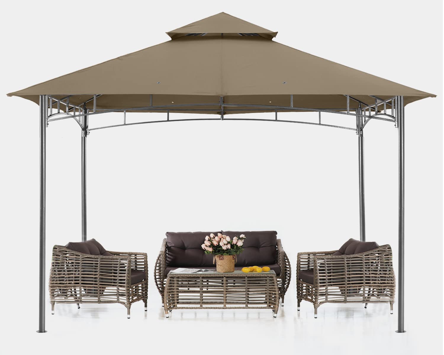 ABCCANOPY 3x3m Patio Gazebos for Patios Double Roof Soft Canopy Garden Backyard Gazebo for Shade and Rain，Khaki