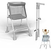 Toddler Tower Foldable, Foldable Toddler Standing Tower for Bathroom Sink or Kitchen Counter with Safety Net, Suitable for 1-6 Years,Gray