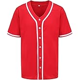 PRIMITAS Mens Button Down Plain Baseball Jersey, Blank Softball Team Uniform, Hip Hop Hipster Short Sleeve Active Shirts