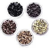 1000 Pcs Flare Euro Lock Copper Tubes Micro Rings Links Beads for I-Tip Human Hair Extensions 3.4x3.0X6.0mm (Black)