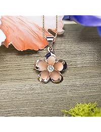 Plata de ley bañado en oro de 14 K Rose Plumeria CZ Collar Colgante con 18" Caja Cadena