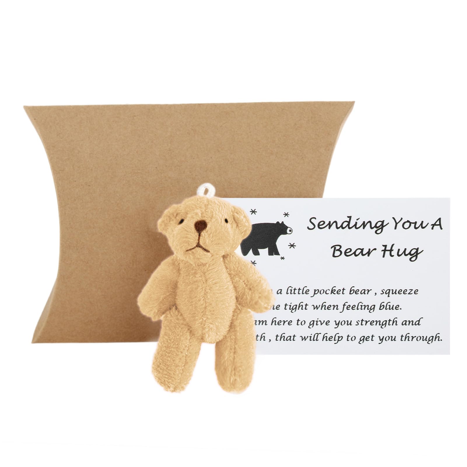 A little Pocket Bear Hug, Tiny Teddy Love Anti-Anxiety Token Sending You a Thinking of You Card and a Bear Toy, Fun Animal Special Encourage Pocket Best Wishes Gifts (Light Brown)