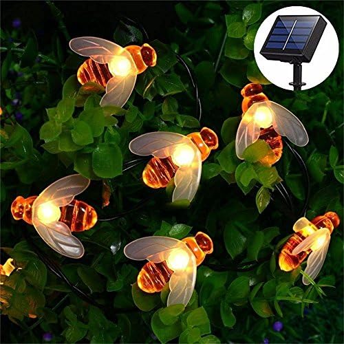 Honeybee Fairy String Lights, Fengus 30 Led Solar Powered BBQ Lights for Outdoor Waterproof Garden Patio Trees Flower Fence Gazebo Summer Night Lights Decorations (Warm White)