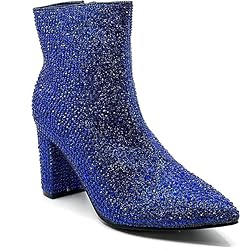 Women Rhinestone Block Chunky Heel Ankle Bootie