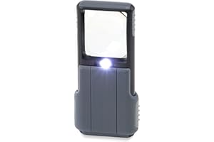 Carson MiniBrite LED Lighted Slide-Out Aspheric Magnifier with Protective Sleeve (PO-55), 5X, Gray