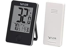 Taylor Wireless Digital Indoor Outdoor Thermometer, Easy to Read Numbers for Patio, Pool, and Indoor Areas, LCD, Black