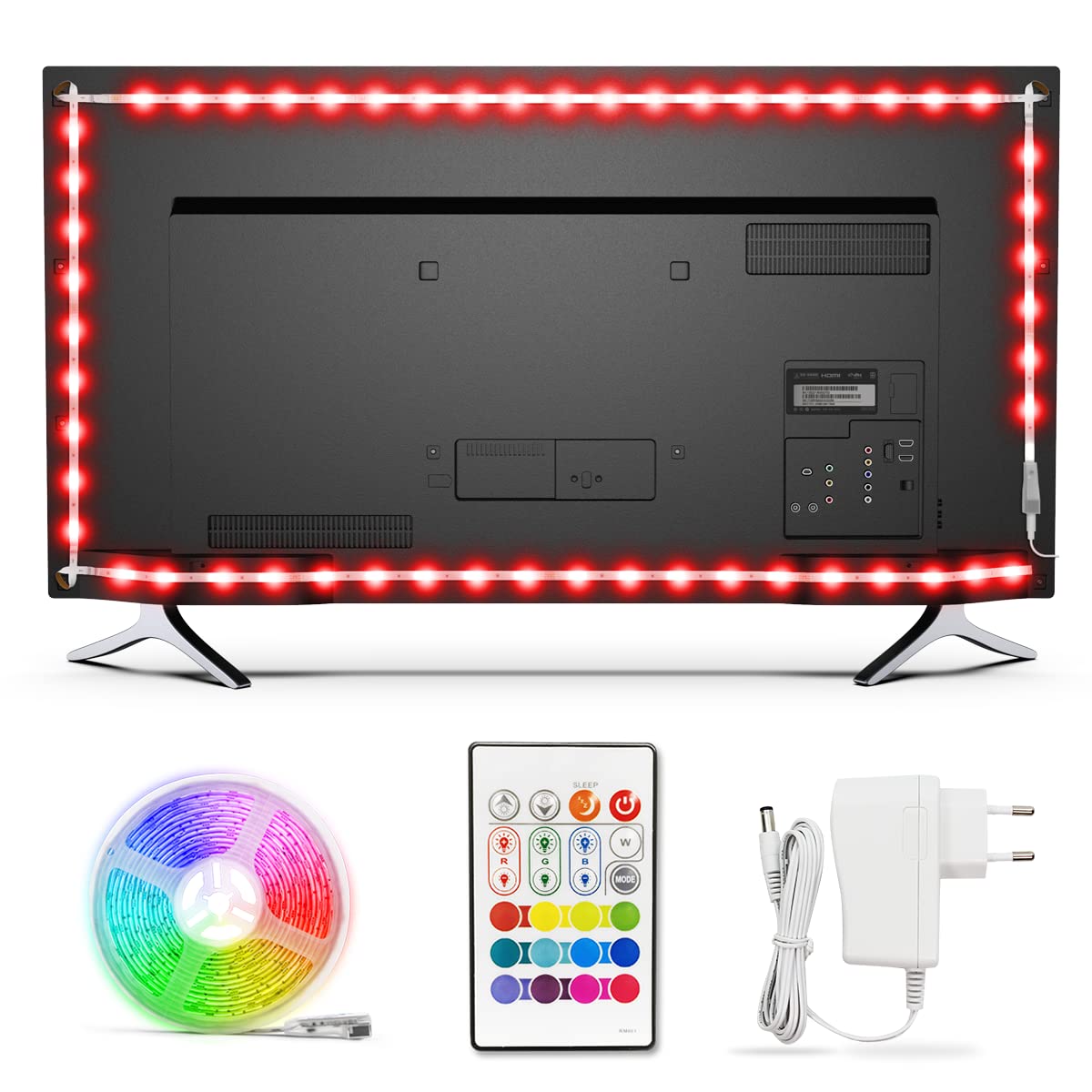 Bason TV LED Backlight with Bluetooth APP and Remote Control, LED Lights for TV 85-90inch, Color Changing Light with Music Sync, Color DIY and Timing for Game Room, Bedroom Decor, Adapter Powered
