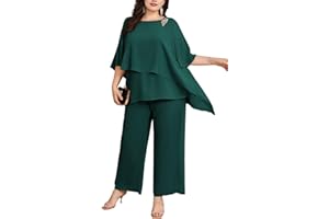 Hanna Nikole Plus Size Mother of Bride Pant Suits 2 Piece Chiffon Sets Ruffle Layers Wedding Guest Outfit