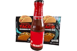 Taco Sauce Bell Trio: Taco Lover's Dream Bundle: Taco Sauce Bell Fire 1 Bottle & Authentic Seasoning Packets ( 2 Packets ) fo