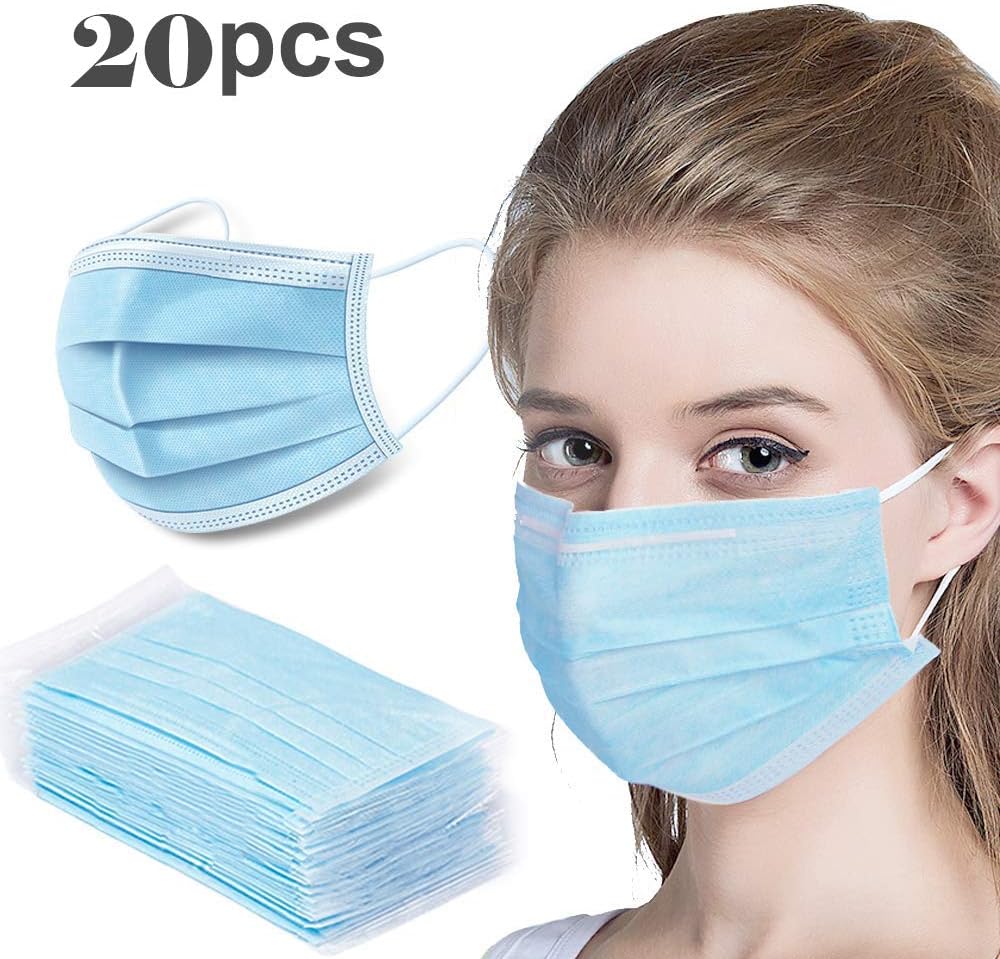 XGEEK 20-Piece Disposable Surgical Mask Dust-Proof Breathable Ear-Hanging Anti-Virus Mask, Medical Hygienic Surgical Mask Three-Layer Thick Mask
