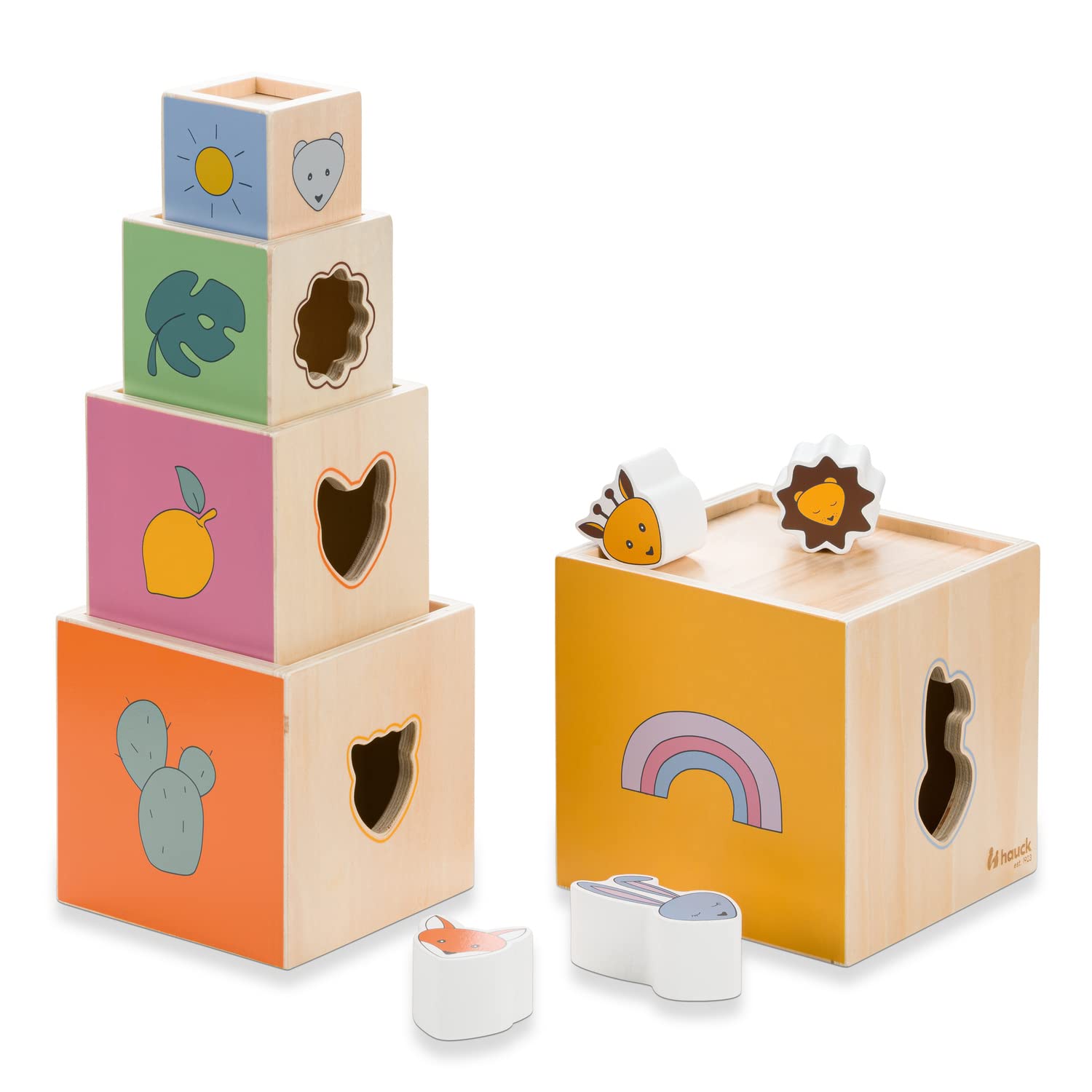 hauck Stack N Raise - Baby Stacking & Sorting Toy 1+ Years, Early Development & Activity Toy Trains Motor Skills & Hand Eye Coordination, Toddler Learning Toy Made of FSC® Certified Wood