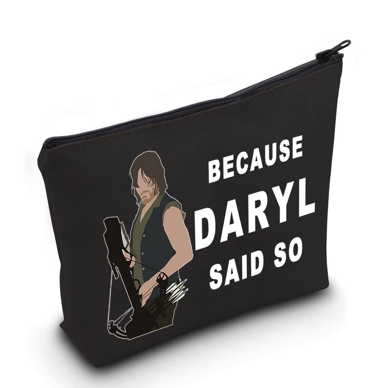 LEVLO Daryl Quote Cosmetic Make Up Bag For Women & Girls, Because Daryl Said So, Black Makeup Zipper Pouch