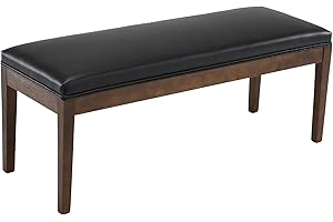 DM Furniture PU Leather Dining Bench Upholstered Entryway Bench Farmhouse Shoe Bench Seat Ottoman for Hallway Living Room Bedroom End of Bed Dining Room Kitchen, 45.5" Long, Black