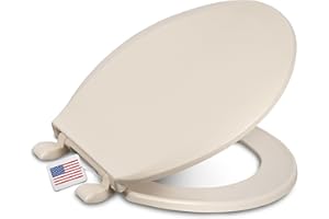 Centoco Round Toilet Seat, Standard Economy Model, Light Weight Residential, Closed Front with Cover, Plastic, Made in the USA, DSAMAZ12-106, Bone