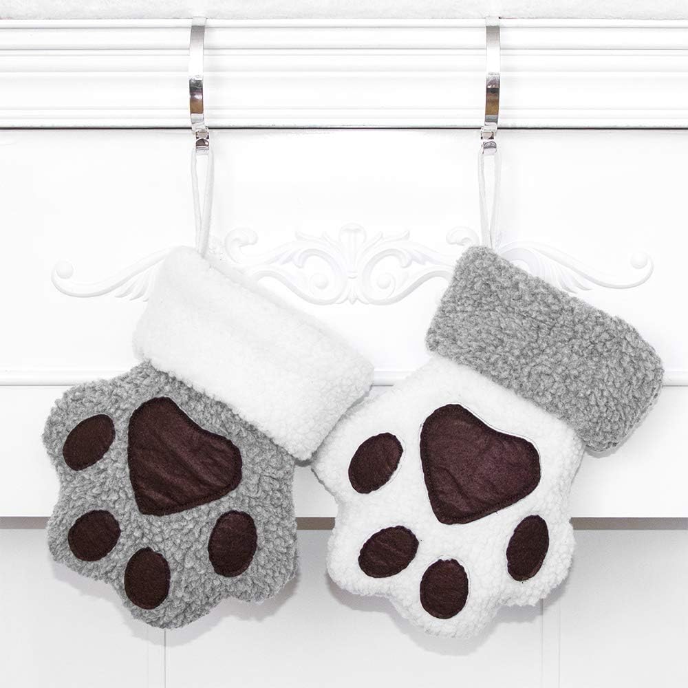 Stockings & Holders - Beyond Your Thoughts 2 Pack Dog Christmas Stockings Pet Paw Pattern Stockings Ornament Fireplace Hanging Stockings for Pet and Christmas Decoration
