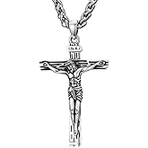 PDTJMTG Crucifix Necklace for Men Sterling Silver Men’s Crucifix Jesus Cross Pendant with 22”+2” Stainless Steel Chain