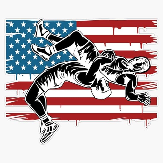 Wrestling American Flag Decal Vinyl Bumper Sticker 5" Automotive