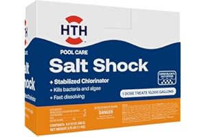 HTH 52047 Swimming Pool Care Salt Shock, Stabilized Chlorinator, 1 dose Treats 10000 gallons, 5x12oz Packets