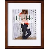 RPJC 11x14 Picture Frames Made of Solid Wood and High Definition Glass Display Pictures 8x10 with Mat or 11x14 Without Mat for Wall Mounting Photo Frame Brown