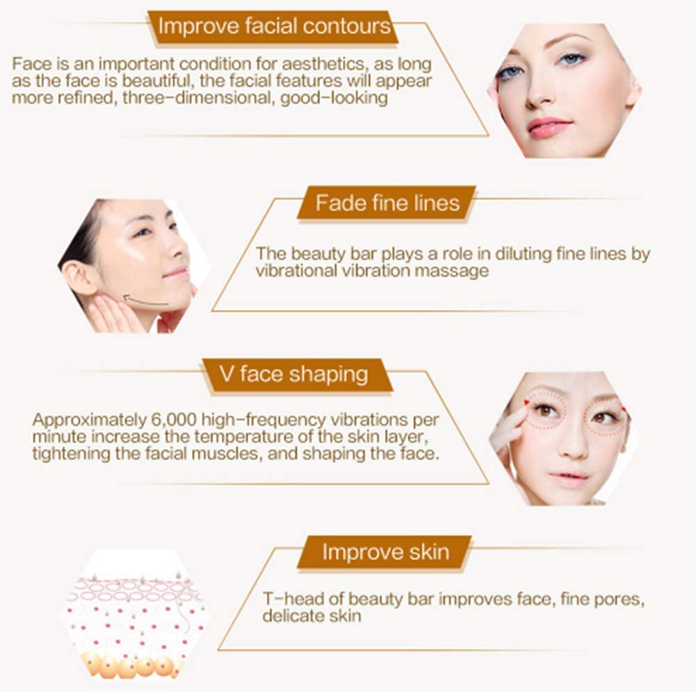 Beauty Bar T Jade Head - Fire Eyes-DIY Energy 24K Gold Pulse Face Wrinkles Massager Facial Body Skin Care Vibrating Massage Tools Birthday Gift (Red)