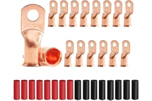 JOYPXF 16Pcs 2/0 AWG 5/16" Stud Heavy Duty Copper Wire Lugs with 16Pcs Heat Shrink Tubing 2/0 Gauge Copper Ring Terminals Battery Cable Ends Bare Copper Eyelets Tubular Ring Terminal for Car Boat Marine