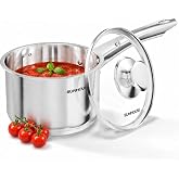 SUNHOUSE 1.5 QT Stainless Steel Sauce Pan with Lid, Small Pot for Cooking | PFOA-Free PFOA-Free Small Sauce Pot for Cooking &amp; Milk Pan, Mini Saucepan with Impact Bonding Base, Induction Compatible