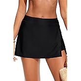 Womens Mid Rise Swim Skirt - Bathing Suit Skirt with Built-in Shorts Split Skort Swimsuit Bottoms Swimwear 2025