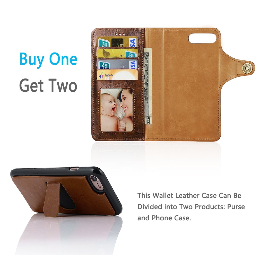 AxPower for iPhone 7 Plus iPhone 8 Plus Wallet Leather Case with Card Holder Folio Flip Cell Phone Cover with Stand Holder for Man and Women (i7 Plus & i8 Plus (Brown))