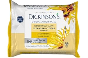 Dickinson's Original Witch Hazel Refreshingly Clean Cleansing Cloths with Aloe | 100% Natural Distilled Witch Hazel | Cleanses & Refreshes Skin | Extra-Large Cloths | Pack of 1 | 25 Cloths per Pack