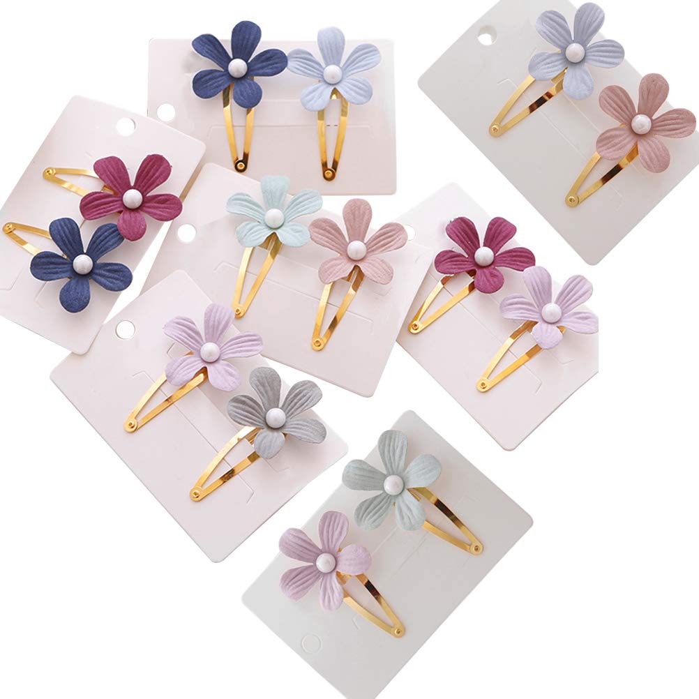 Snap Hair Clips,14pcs Colorful Mini Hair Clips Flower Manmade Pearl Barrettes Hairpins for Girls Women