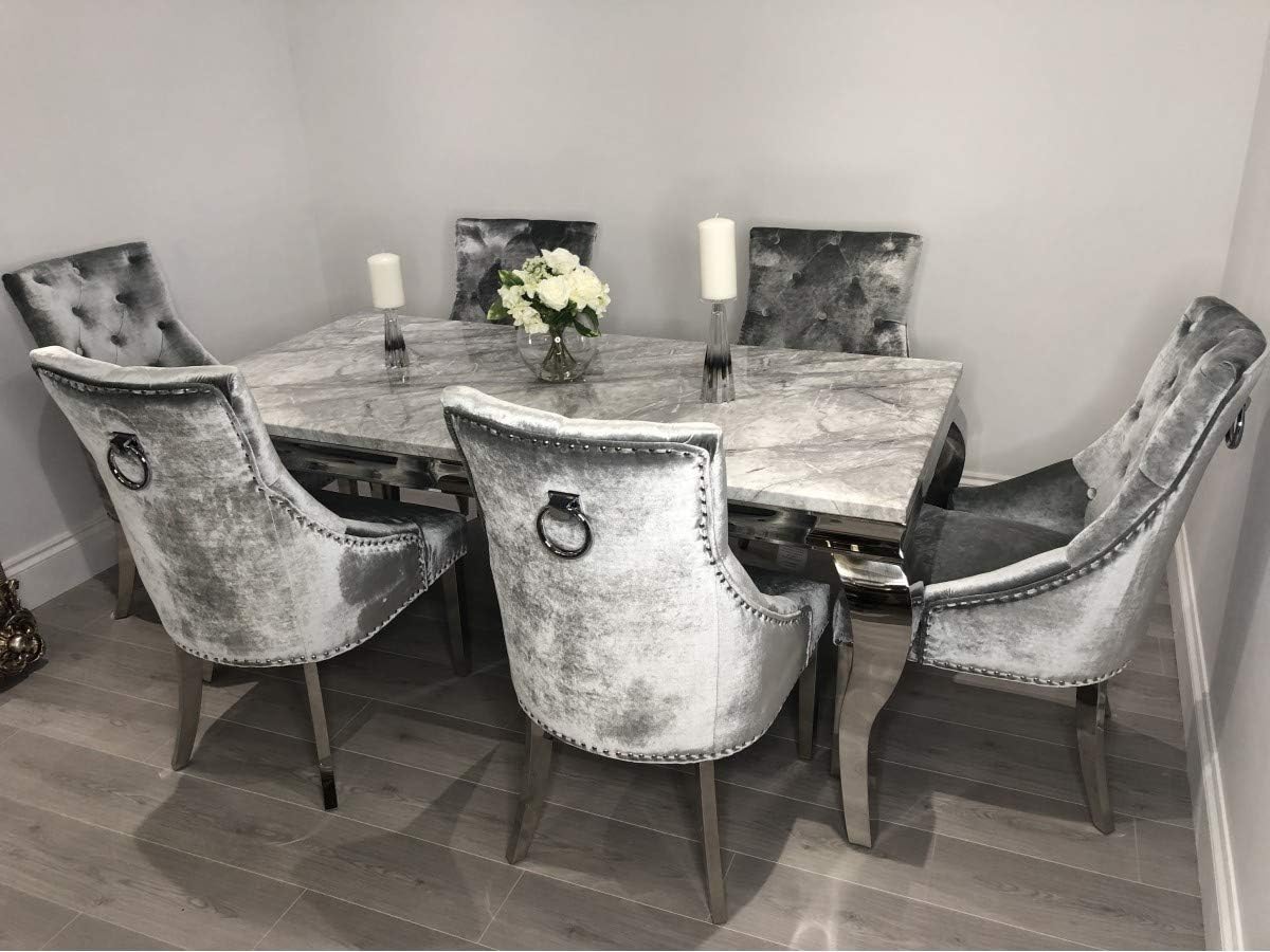 Schwarze Furniture Imperial Grey Marble Mirrored Dining Table And 6 Chairs Set Amazoncouk Kitchen Home