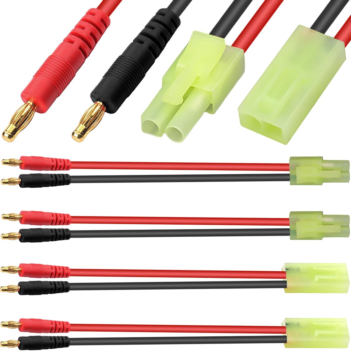 HAAMNING7 4 Pcs for Mini Tamiya to 4mm Banana Connector Cable for Mini Tamiya Male Female to 4.0mm 14AWG Banana Adapter Cable, for RC FPV Drone Car Battery Quadcopter