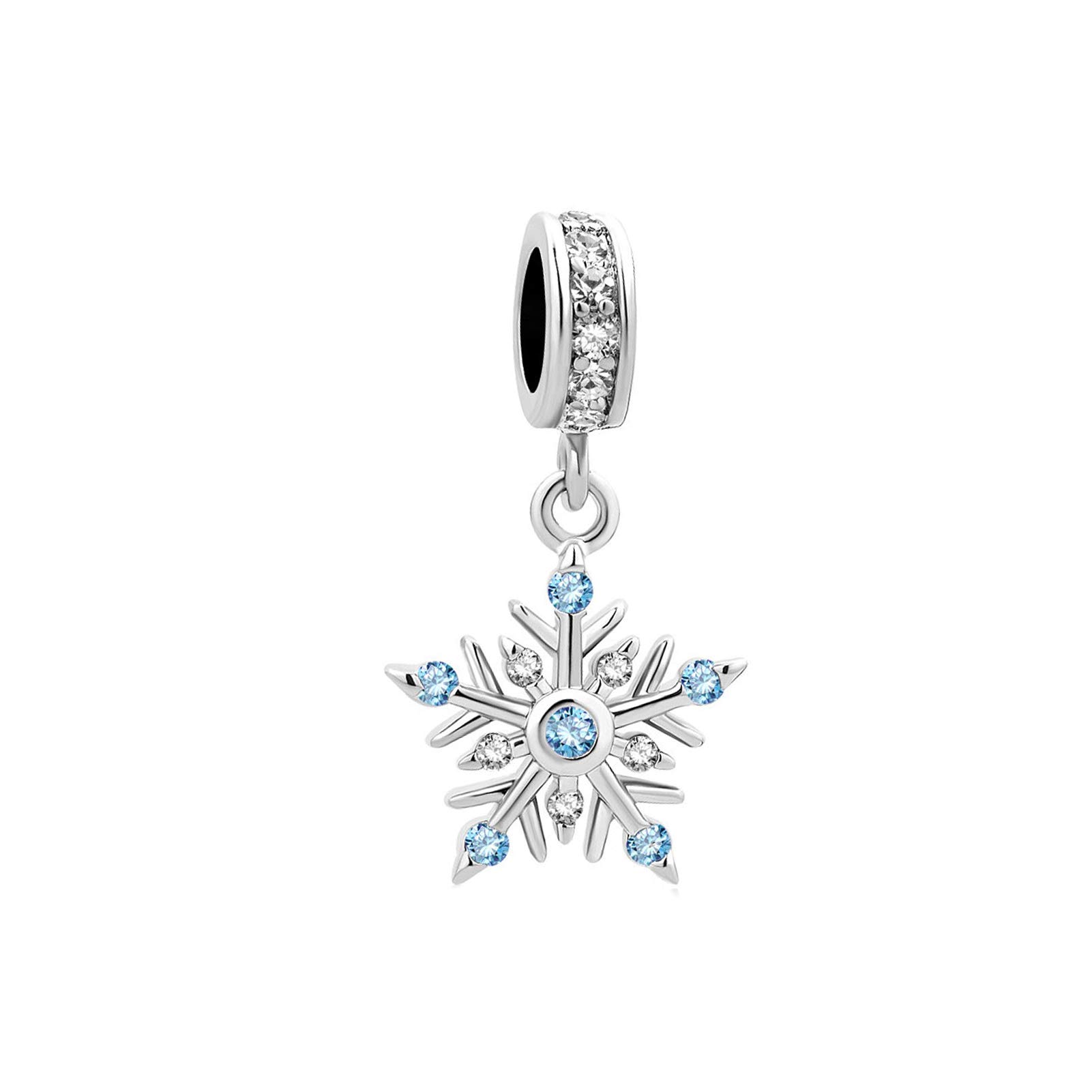 Blue Snowflake Charm Compatible with Pandora Bracelets Necklaces Pendants Christmas Santa Xmas Dangle Frozen, Birthstone Blue CZ