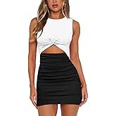 MISSJOY Women's Sleeveless Cutout Twist Front Ribbed Ruched Bodycon Club Party Mini Dresses