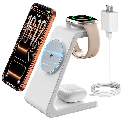 Magsafe Wireless Charging Station for iPhone: Qi2 Certified 15W Fast Charging Station, 3 in 1 Magnetic Charger Stand for iPhone 17/16/15/14/13/12 Series, Apple Watch, AirPods 4/3/Pro
