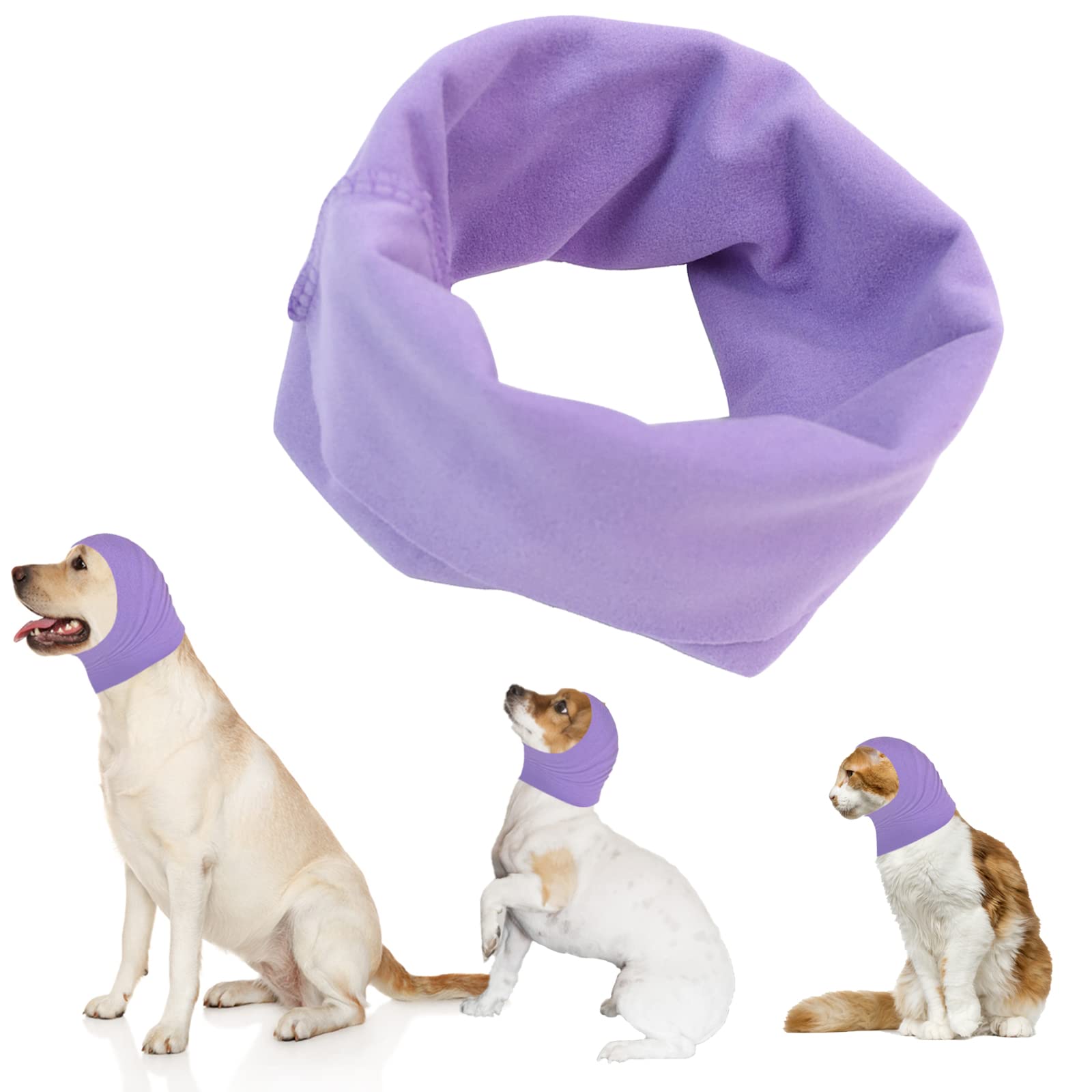 Dog Snood Ear Muffs for Hearing Protection - Hoodie Neck and Ear Warmer With Noise Protection - Pet Snood for Dogs and Cats Bathing Grooming (Purple, M)