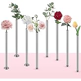 Ninehaoou Set of 8 Magnetic Flower Vase, 9.45 x 0.6 x 0.6 Inch, Silver Aluminum Cylindrical Base Vase, for Modern Home Decor, Real Artificial Fresh Dried Flower Branches