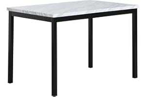 Roundhill Furniture Noyes Metal Dining Table with Laminated Faux Marble Top, Off-White