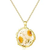 Hefestus Birth Flower Necklaces for Women,1-12 Month Real Pressed Flower Necklace,Boho-Style Personalized Jewelry, Handmade Floral Pendant,Thoughtful Gift for Christmas,Birthday|18"