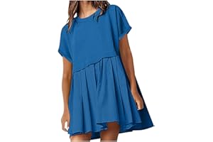 PVKARHG Dresses for Women 2024 Patchwork Oversized Hot Shot Mini Dress Short Sleeve Flowy Summer Clothes Loose Fit Dresses