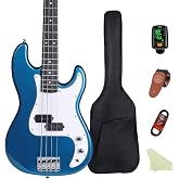 Bullstar Electric Bass Guitar 4 Strings Full-Size Standard Bass PB-Style Beginner Kit Black for Starter with Gig Bag Guitar Strap and Guitar Cable(PB-Blue)